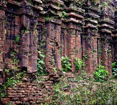 a wall of stone with a bunch of plants growing on it