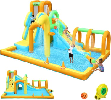 JOYMOR 10-in-1 Inflatable Water Slide Bounce House w&amp;amp;amp;#x2F;Water Bucket, Tunnel, Water Cannon, Basketball 