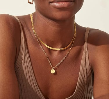 Layered Necklaces for Women, Birth Flower Necklace 18K Gold Plated layering Herringbone Snake Paperclip Chain Coin Choker