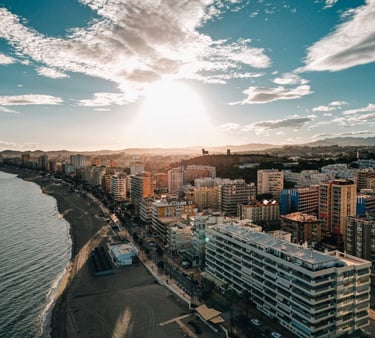 Luftaufnahme Drohnenbild in Mijas Malaga bei Sonnenuntergang