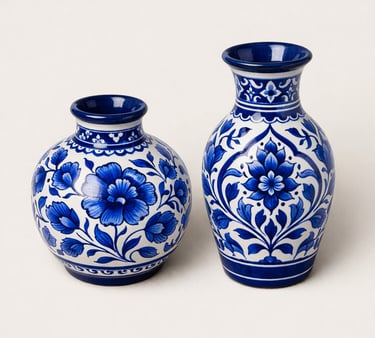 Artisan hand painted blue pottery ceramic vases