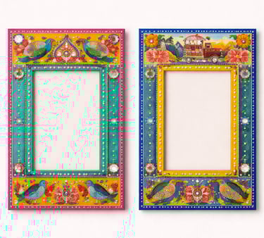 Decorative truck art wall frames with traditional motifs