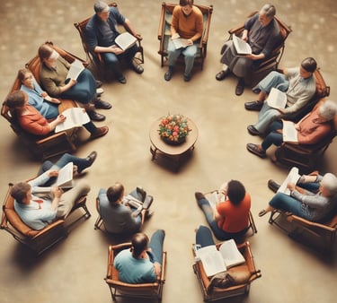 Abstract red and gold arcs symbolizing connection and flow.