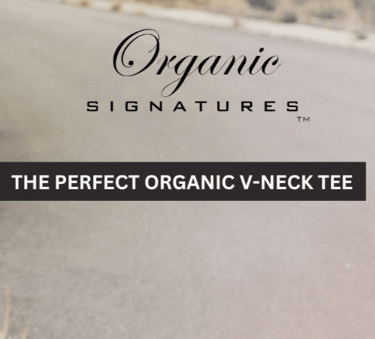 Man wearing a soft, breathable organic cotton v-neck tee while hiking outdoors, showcasing