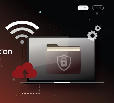 Digital illustration of a laptop with a secure folder icon and a cloud, representing data protection