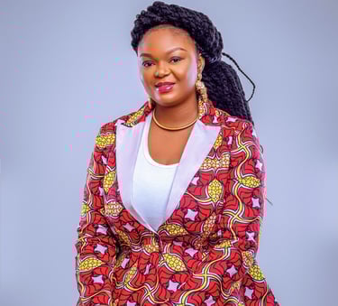 a woman in a red jacket and white top