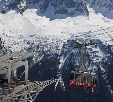 Brevent cable car station with mountains in the background in Chamonix