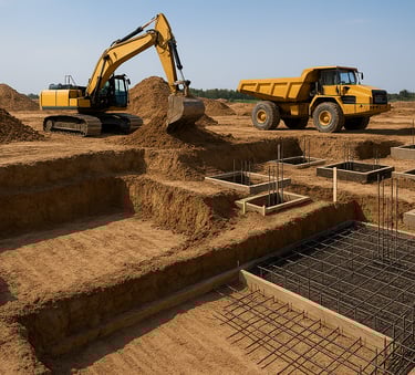 صوره توضح أعمال الحفر والردم والأساسات