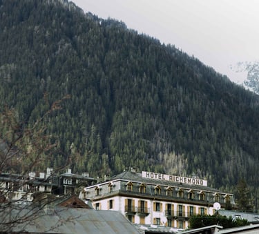 Chamonix town with the Alps providing a dramatic backdrop