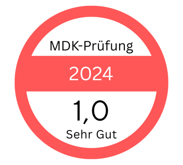 a red and white circle with the words mdk printing on it