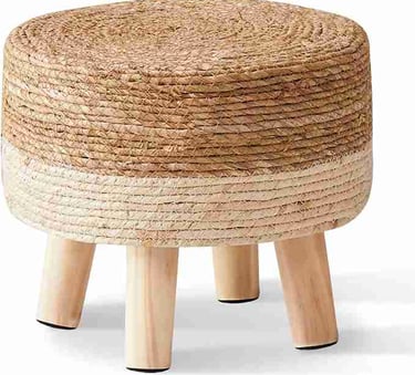 Boho Seagrass Pouf – Handwoven Round Footstool Ottoman for Couch, Desk & Bedroom Storage Decor