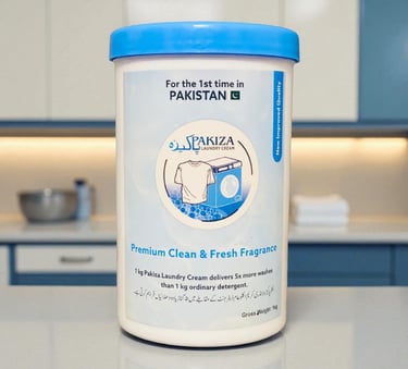 Premium luxury view of Pakiza Laundry Cream jar by ZSA Traders Pakistan – concentrated detergent with 5× more washes, fresh f