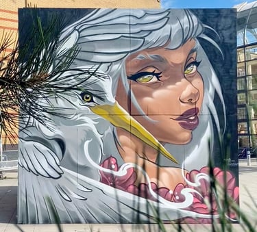 Heron’s Grace - Mural in Southend, muralism, street art, urban art by Ona Salvador