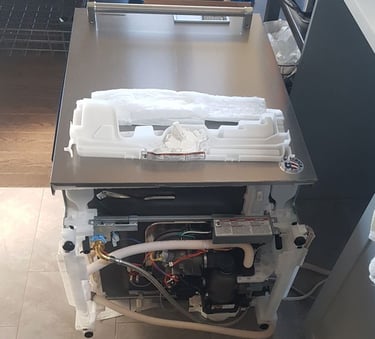 New dishwasher is unpacked for installation