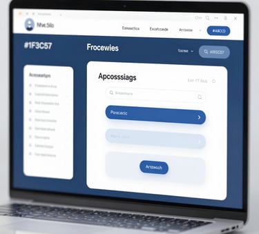 A sophisticated digital interface showing document processing workflows. The aesthetic is clean and high-tech, using a palette of #1F3C57 and #A5CADC. Minimalist 3D elements representing data extraction and semantic search layers.
