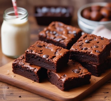 Close-up of a rich, fudgy brownie with a glossy chocolate top, resting on rustic parchment paper.