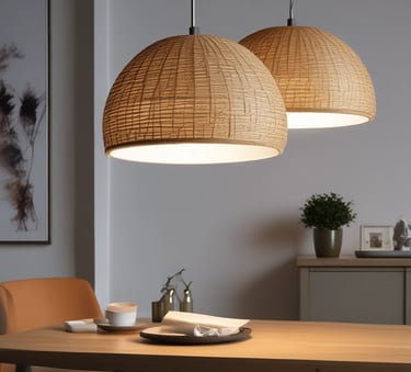 Elegant table lamp casting soft light on a minimalist desk.