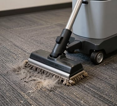 Detailed shot of a professional deep-cleaning machine being used on a commercial office carpet in Virginia, showcasing the contrast between the cleaned and uncleaned sections.