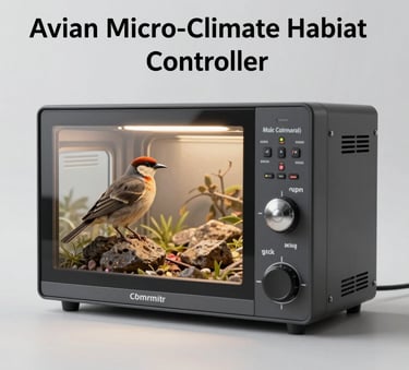 Avian micro-climate habitat controller for a bird sitting inside a controlled incubator environment.