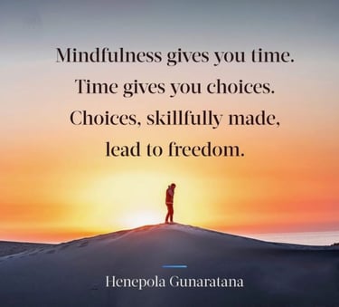 "Mindfulness gives you time. Time gives you choices. Choices, skillfully made, lead to freedom"
