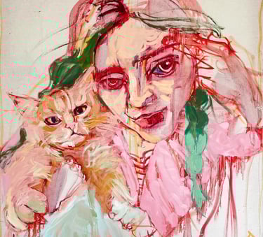 a painting of a woman with a cat