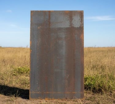 Close-up shot showing surface finish, mill scale, and edge quality of hot rolled steel sheets.
