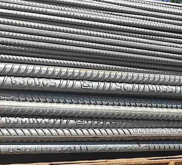 Close-up of TMT bar ribs and steel texture for quality inspection