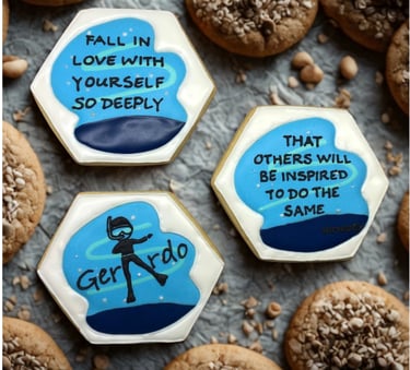 Personalized cookie gift box with a sea-inspired theme, featuring handcrafted cookies decorated and uplifting self-love mess