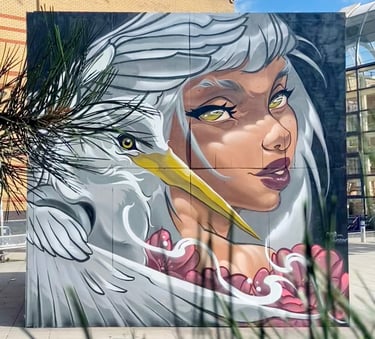 Heron’s Grace - Mural en Southend, street art, arte urbano por Ona Salvador