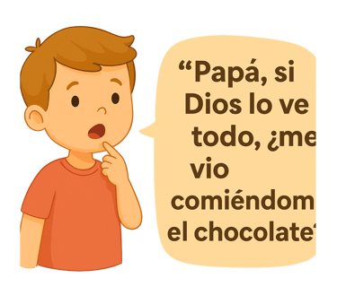 2. “Papá, si Dios lo ve todo, ¿me vio comiéndome el chocolate?”