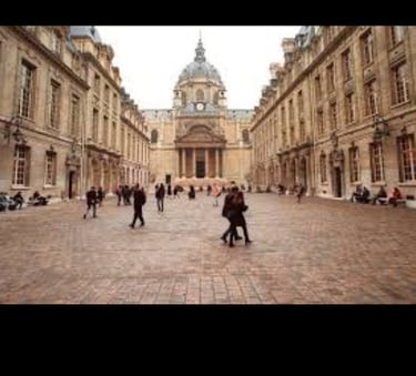 a group of people walking around a courtyard