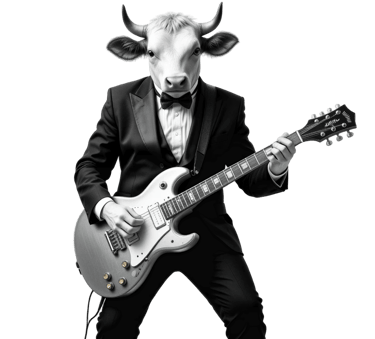 Ko i kostym spelar elgitarr som symbol för kreativitet