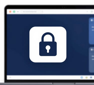 A sleek, professional abstract graphic representing website maintenance and security, utilizing deep navy #0F1E2E and muted blue #345B6D. Soft lighting, clean lines, and a modern digital feel.