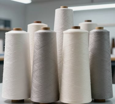 High-quality industrial textile rolls in various professional textures, arranged neatly in a bright, modern studio with clean lighting, Western European style.