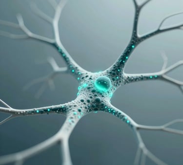 A sophisticated scientific 3D render of a neural pathway being subtly illuminated by glowing teal particles, representing precision modulation, with a palette of #1A2F2F and #AECDCB, clean medical aesthetic.