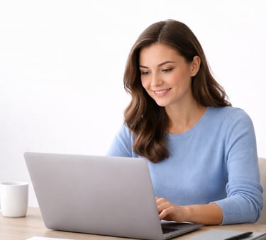 person reviewing credit data trends on laptop in a calm home setting