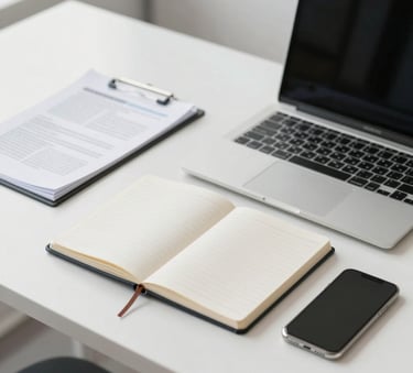 A top-down view of a professional tablet showing a modern website mockup, resting on a light grey stone table next to a steaming cup of coffee in a British cafe setting.
