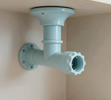 A close-up photograph of high-quality architectural finishes and modern plumbing fixtures being installed in a luxury condominium in the North American / Mexican / Yucatán region. The lighting is bright and clean, featuring a color palette of soft pale blue and warm beige.