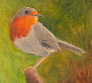 Limited edition giclee print of a sweet Robin bird on a branch