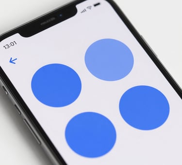 A close-up of a high-tech Android smartphone showing a sleek, minimalist user interface. The UI features circular elements in #7DAFB8 and #3E6F7F against a clean #F6F8FA background. Professional studio lighting emphasizes the glass and metal texture of the device.