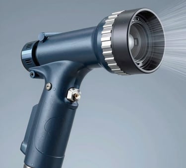 Technical close-up of a high-capacity spray nozzle for a foam deluge system, highlighting precision engineering and metallic textures. Professional studio lighting with a focus on durability, incorporating #3D5A80 tones.