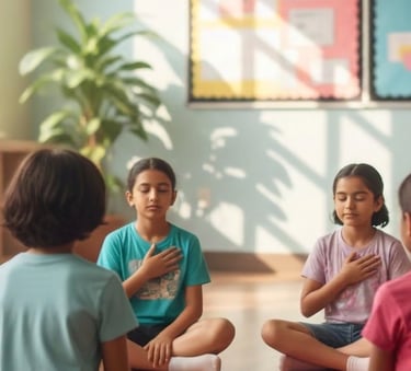 Kids learning emotional intelligence and confidence skills in classroom training session