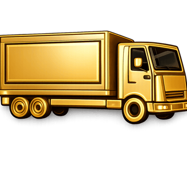 Shiny gold delivery truck illustration for premium logistics and luxury shipping services.