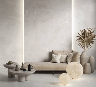 Sofá con cojines con lámpara esférica en el suelo servicio de limpieza casa de Marbella Air