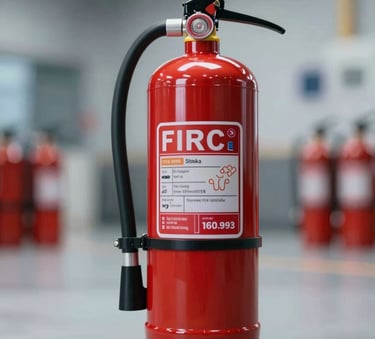 A high-tech foam fire extinguisher ball in a modern industrial setting, sleek metallic and red finish, bright professional studio lighting, emphasizing innovation and safety.