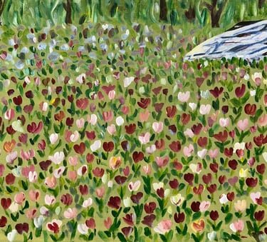 Original painting depicting a floral arrangement set in New York City's Central Park.