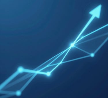 A high-quality, abstract visualization of digital connectivity and growth, featuring glowing lines in #66B2FF against a professional #002F60 background. Minimalist and modern style.