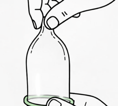 1 hand pinch top of condom one hand pulling condom down