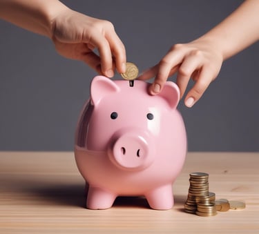 een persoon die munten in een spaarpot stopt