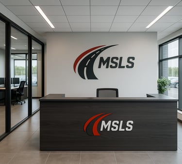 MSLS office reception area with logo, emphasizing professionalism.